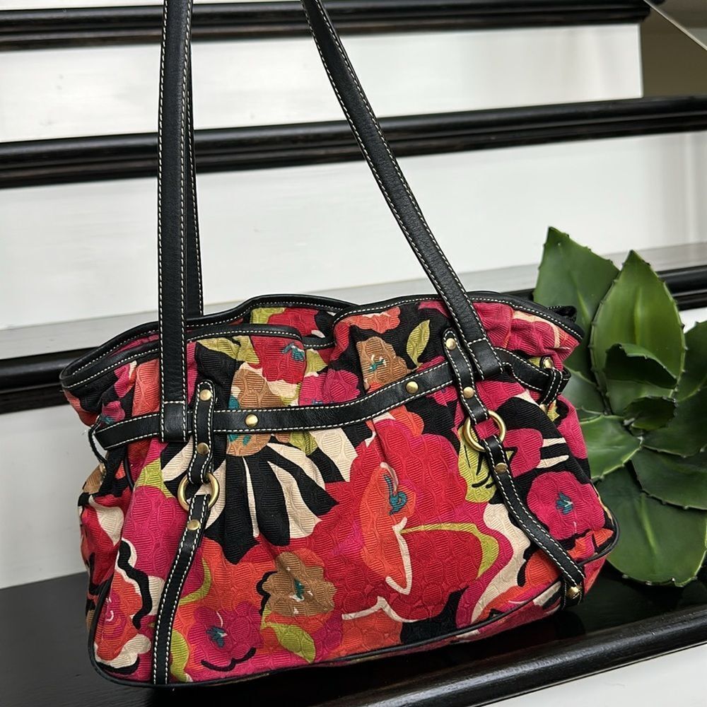 Talbots Canvas Floral Shoulder Bag Purse – Vibrant Colors, Black Trim, Like New - Picture 2 of 8